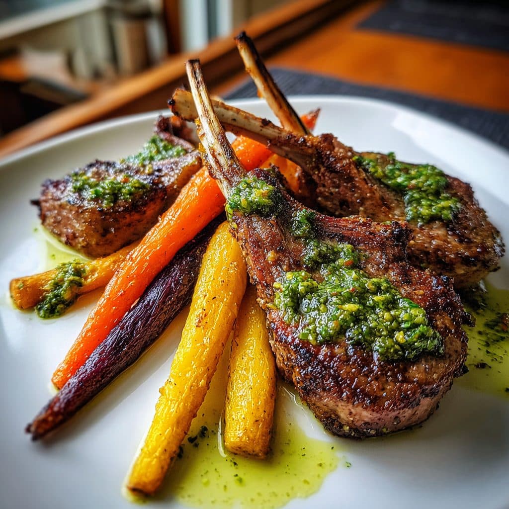 Spring Lamb Chops with Mint Pistachio Pesto