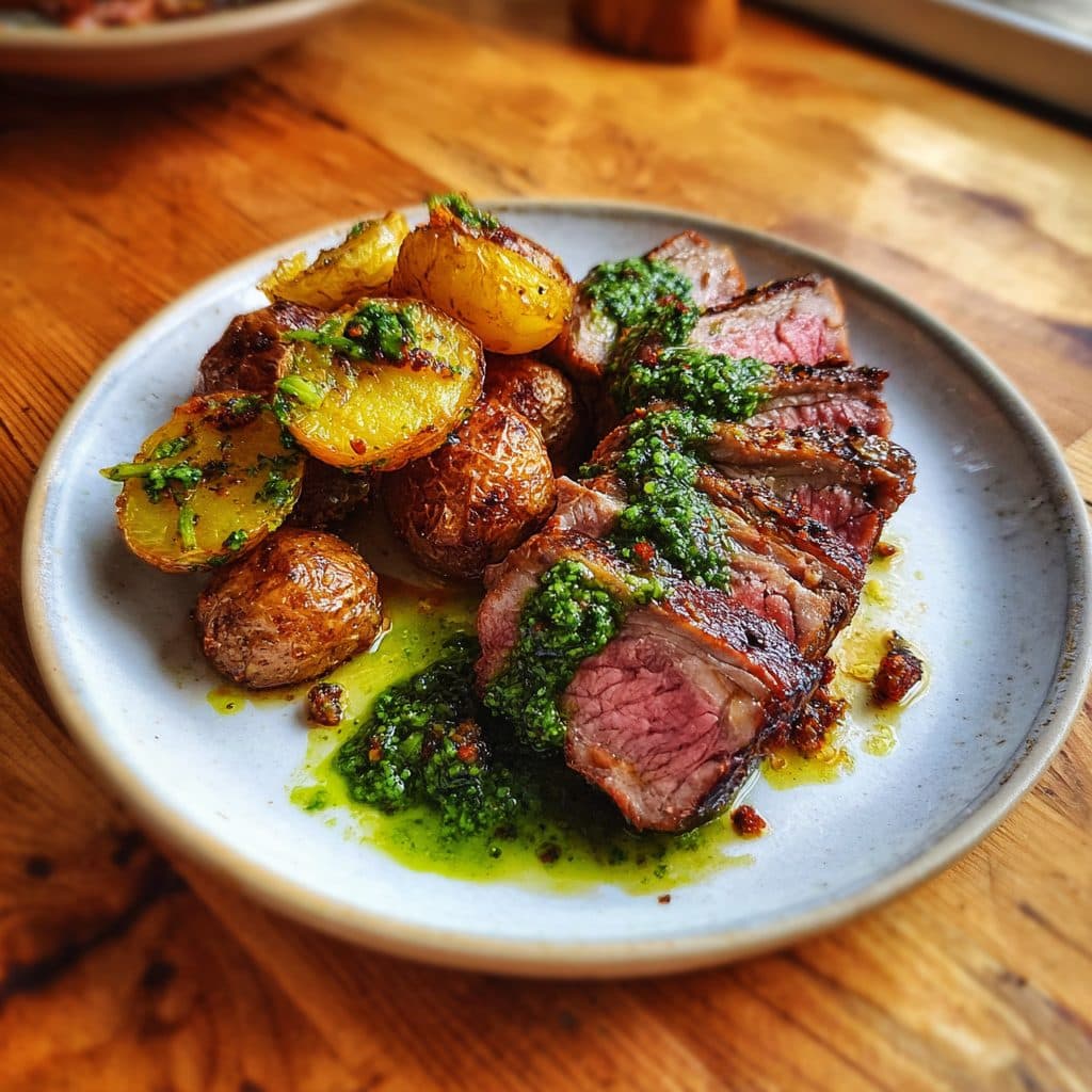Spring Lamb Loin with Mint Pesto and Roasted New Potatoes