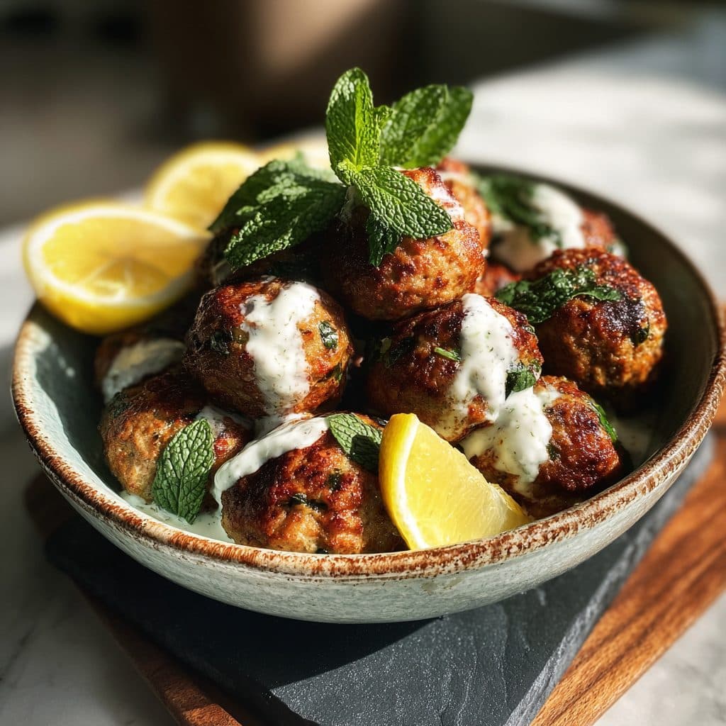 Spring Lamb & Mint Meatballs with Lemon-Garlic Yogurt Sauce
