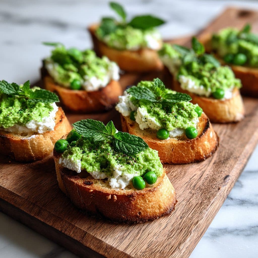 Spring Pea and Ricotta Crostini with Fresh Mint