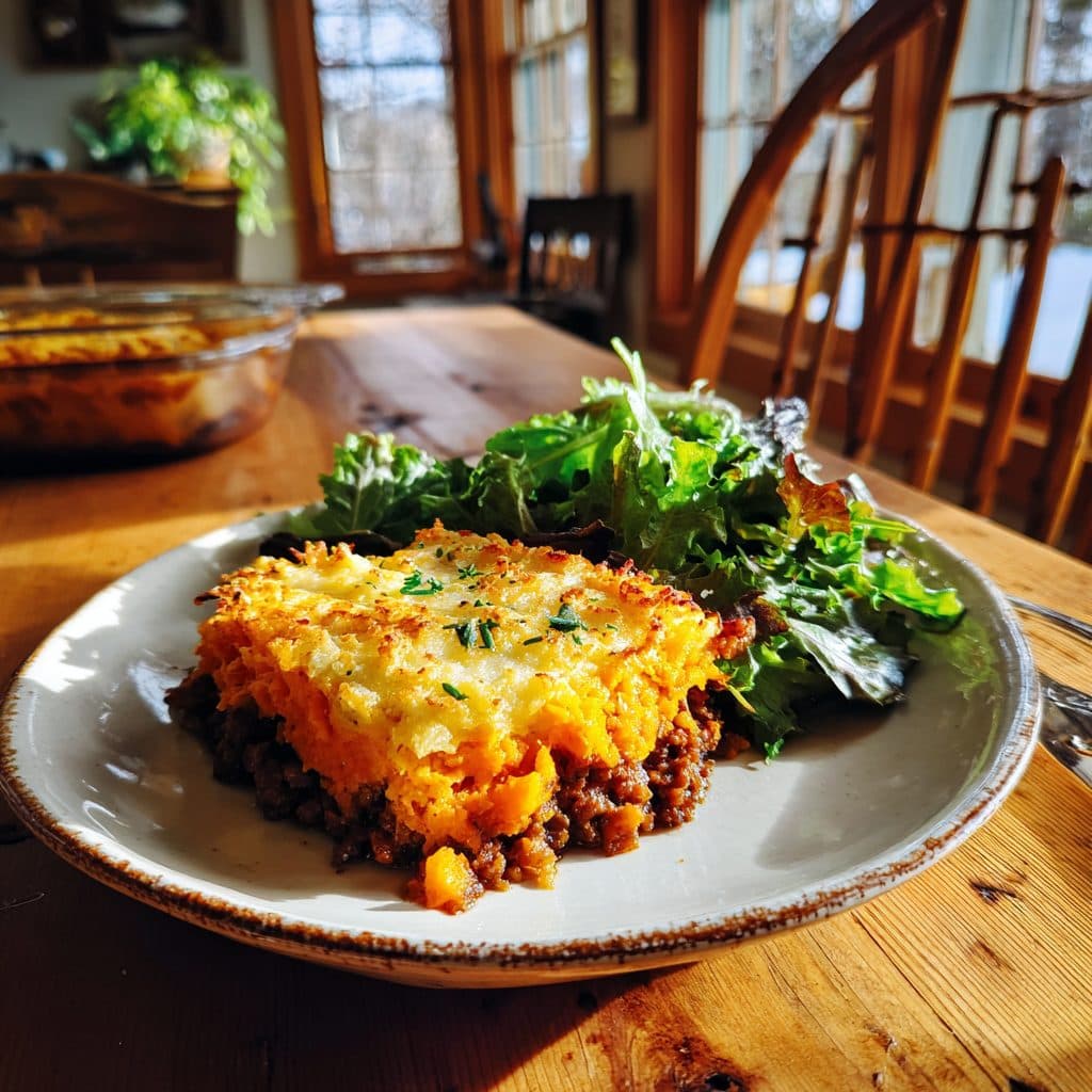 Spring Vegetable Shepherd's Pie with Sweet Potato Topping