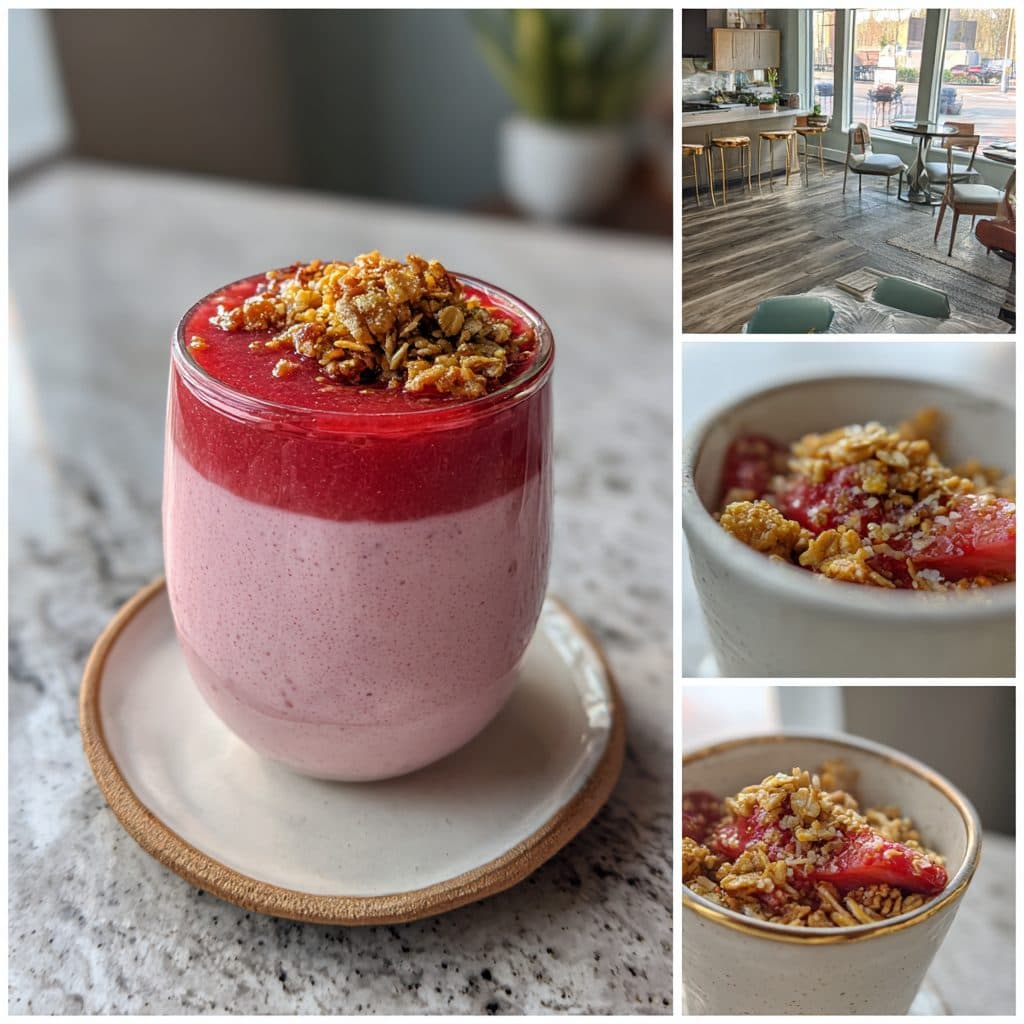 Strawberry Rhubarb Chia Pudding with Granola