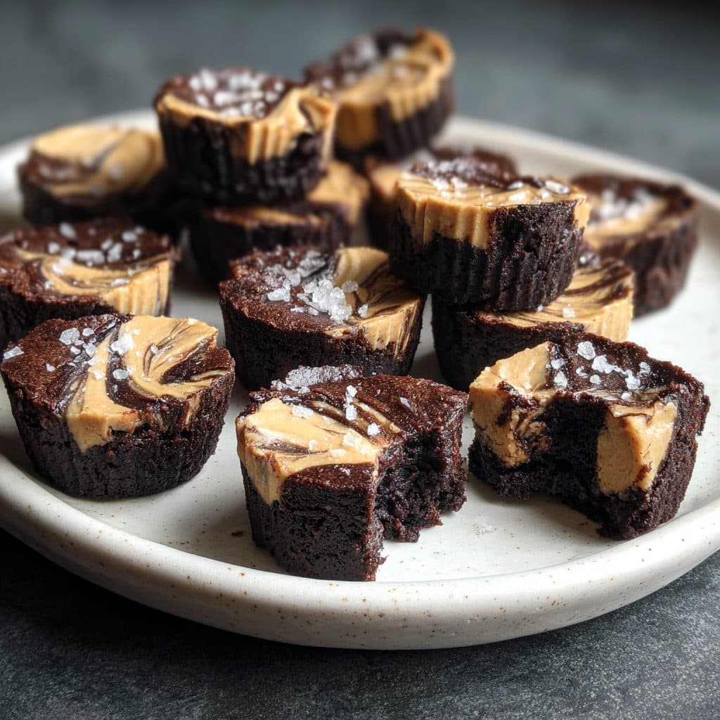 Mini brownie bites with a light tahini swirl on top