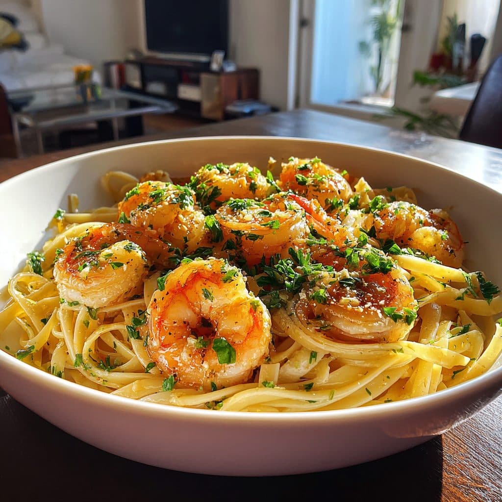 Zesty Lemon Garlic Shrimp Scampi with Linguine